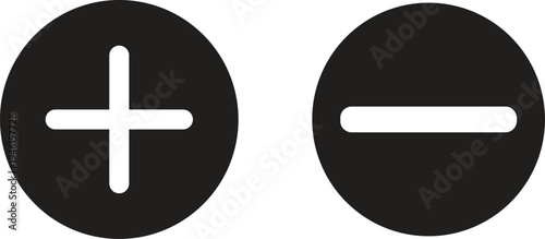 Black circles with white plus and minus signs, representing addition and subtraction or zoom controls.