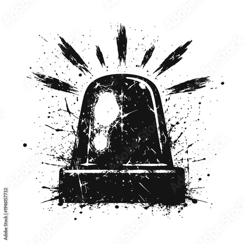 Grunge style illustration of a police siren light on a white background with black splashes and scratches around it