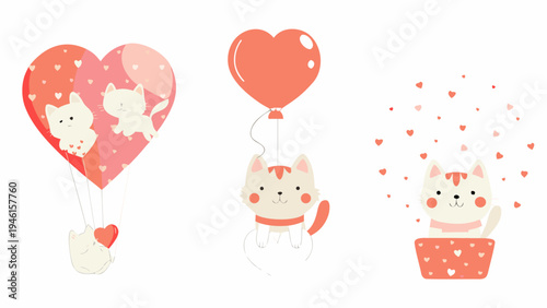 Adorable cats float amongst hearts in a whimsical valentine s illustration