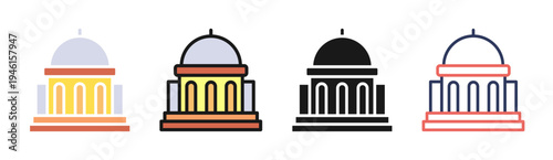 Government Building icon set multiple style collection