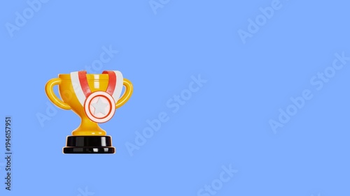 4K 3D Animation of Golden Trophy with Red Star Medal Achievement
