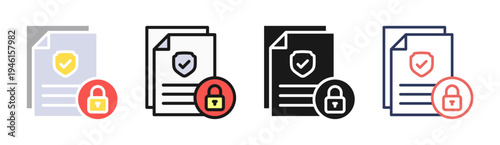 Secure Document icon set multiple style collection