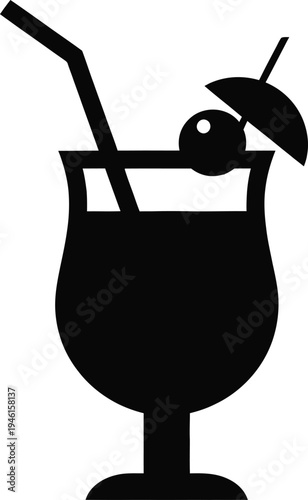 Cocktail glass with straw and umbrella