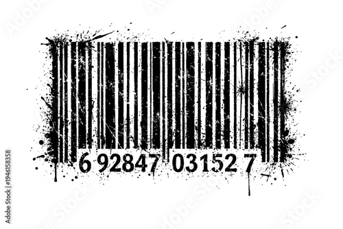 A distressed barcode with numbers on a white background for commercial or product identification use