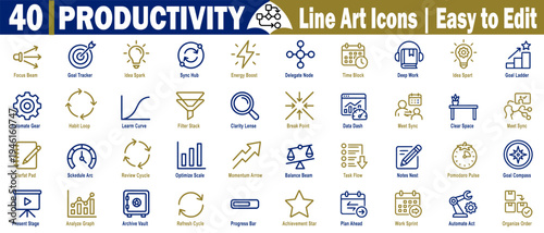 Productivity line art icons for easy editing and use vector illustration. 