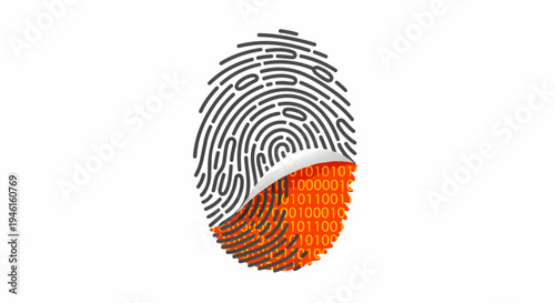 Digital Privacy Risk: Minimalist Fingerprint Graphic with Hidden Binary Secre
