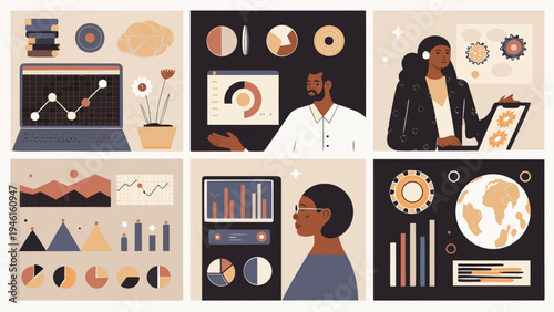 Diverse team collaborates on data analysis technology and global strategy