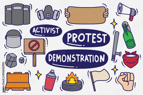 set of demonstration doodle with color good for wallpaper, background, sticker, element design, etc