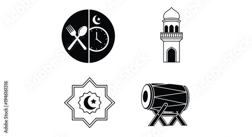 Icon Set Ramadhan Kareem, Eid Mubarak, Eid Al Fitr Flat Minimalist Design Illustration