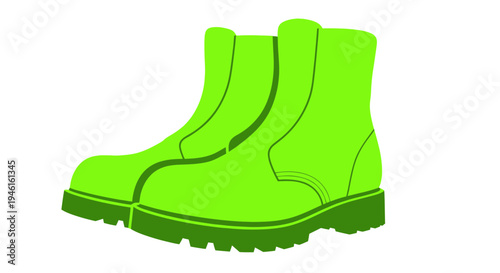 Bright Neon Green Work Boots, Safety Footwear, Isolated on White Background