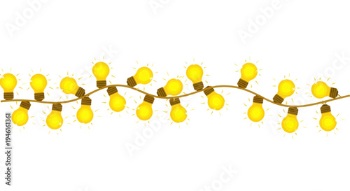 Festive Yellow Light Bulbs Garland String on White Background