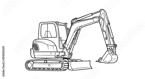 Mini Excavator Line Art Illustration