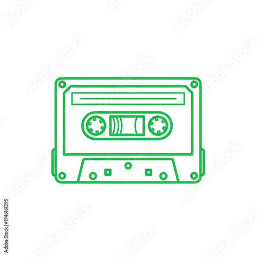 Retro Cassette Tape Outline Icon Vector Illustration Green Grunge Texture