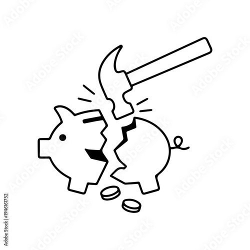 piggy bank is smashed with a hammer line icon vector isolated
Vector line icon on a white background