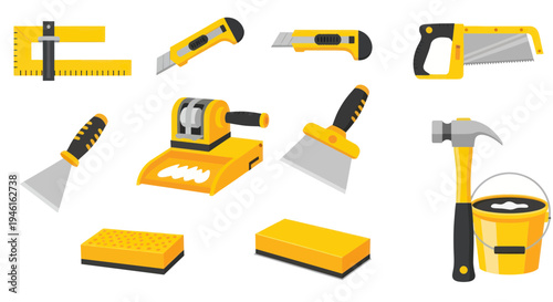 Construction Tools and Supplies Set - Yellow and Black