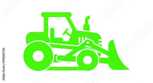 Green Bulldozer Icon, Construction Machine Vector Graphic
