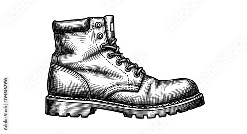 Work Boot Sketch - Rugged Footwear Illustration