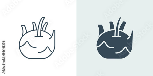 Kohlrabi vector icon in solid and line style illustration