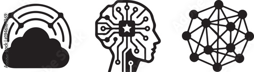 Artificial Intelligence Cloud and Neural Network Icon Set