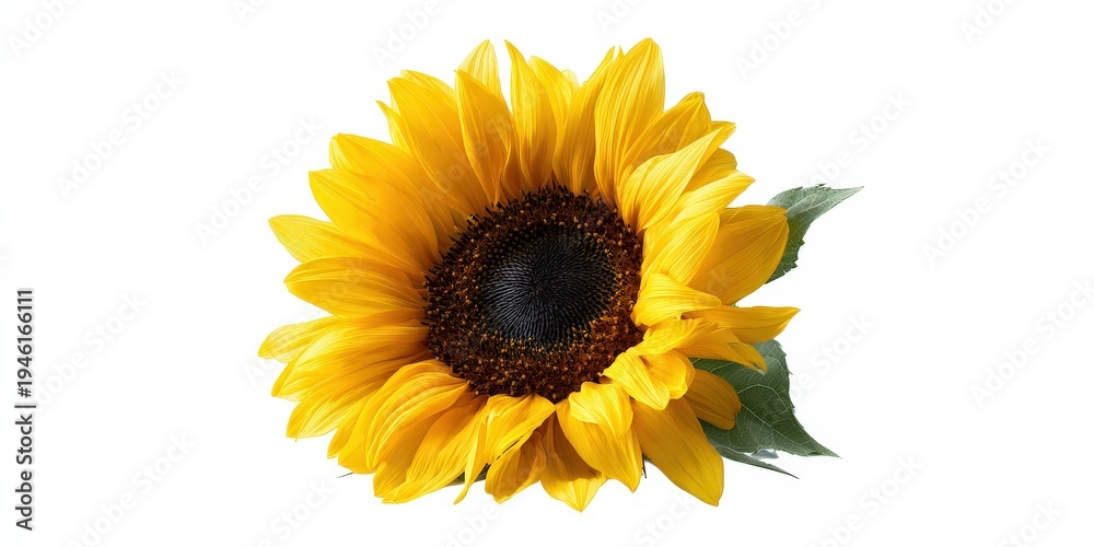Fototapeta premium Vibrant ripe sunflower with striking yellow petals and clear blue sky background copy space