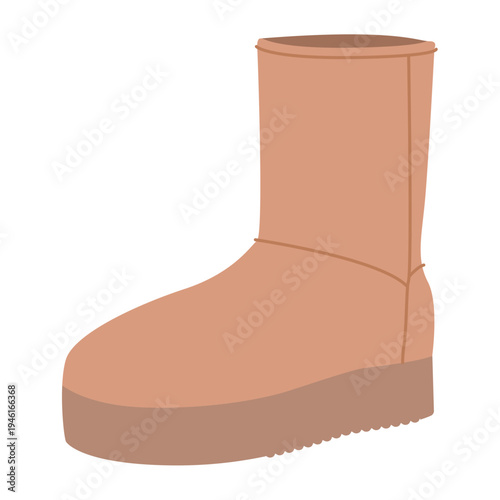 Beige winter mid boot women color flat. Flat fleece lined boot for warm winter wardrobe and casual styling. Technical fashion illustration CAD mockup smooth vector man unisex isolated trendy style.