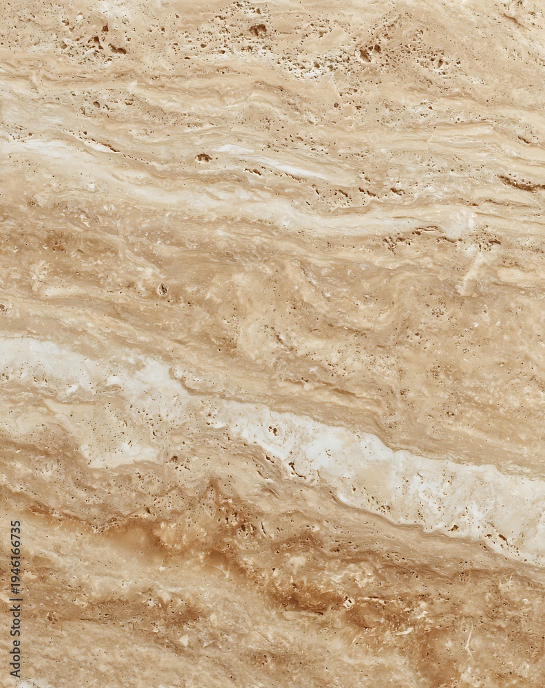 Obraz premium Natural Beige Travertine Stone Texture With Swirling Patterns And Pores Close Up