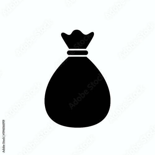 A clean, minimalist black silhouette icon representing a full money bag, symbolizing prosperity, financial success, and economic growth for various design projects and digital interfaces