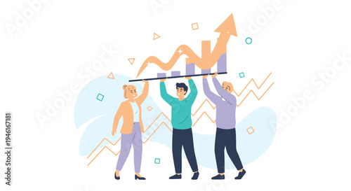 Set of 3 people holding graph vector illustration