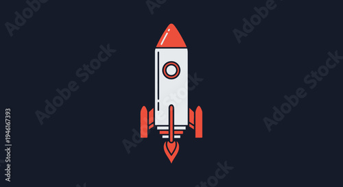 Rocket ship blasts off into night sky with bright flames and smoke trails