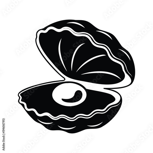 Open oyster shell with pearl silhouette