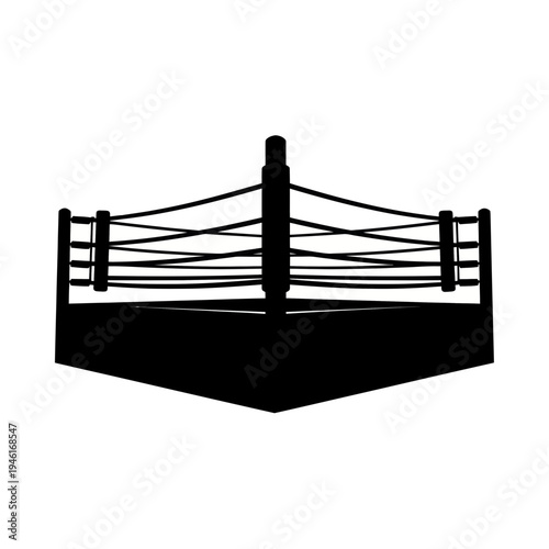 Black silhouette of a boxing ring with ropes on a white background