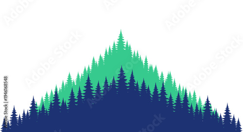 Abstract Mountain Peak Silhouette with Evergreen Forest Layers