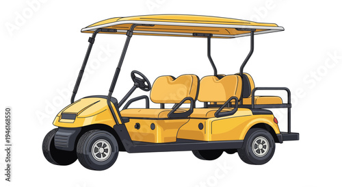 Yellow Golf Cart Illustration - Four Seater Electric Vehicle for Leisure and Transport