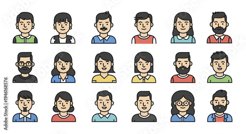 Diverse collection of cartoon avatar icons representing various people.