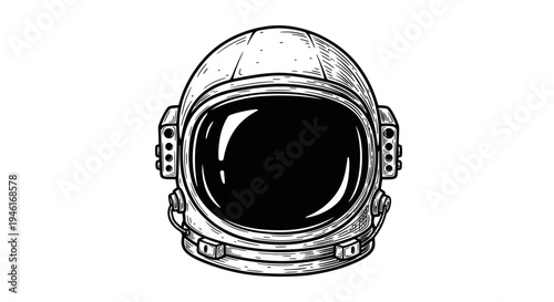 Astronaut Helmet Sketch - Retro Space Exploration Icon