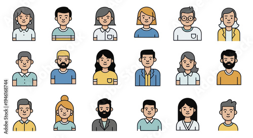 Diverse Group of People Avatars Representing Various Professions and Demographics.