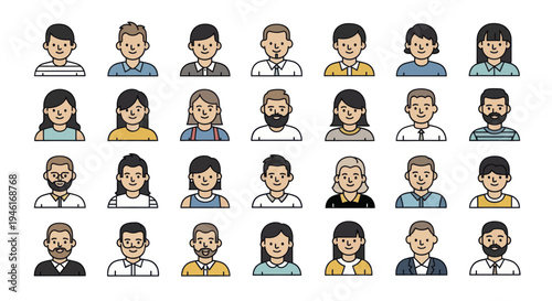 Diverse group of people avatars showcasing various ages and genders.