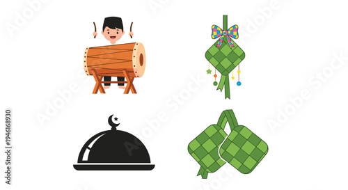 Icon Set Ramadhan Kareem, Eid Mubarak, Eid Al Fitr Flat Minimalist Design Illustration
