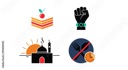 Icon Set Ramadhan Kareem, Eid Mubarak, Eid Al Fitr Flat Minimalist Design Illustration