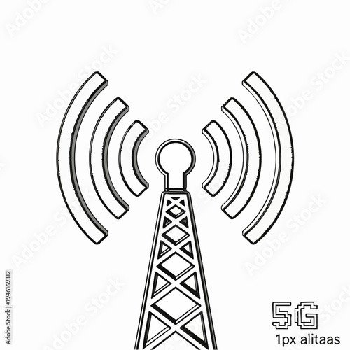5G Cell Tower Broadcasting Wireless Signals Icon.