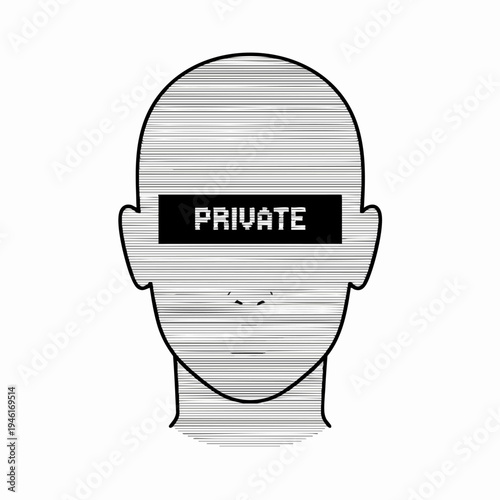 Abstract human head with private text on eyes.