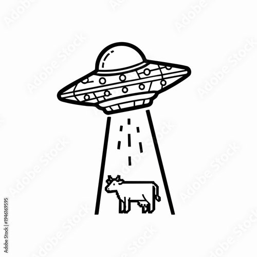 Alien Spaceship Abducting a Cow with Tractor Beam.