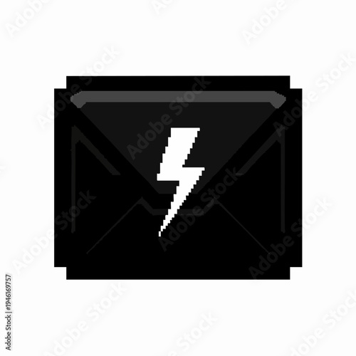 Black envelope with white lightning bolt symbol.