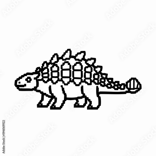 Cartoon Ankylosaurus Dinosaur Illustration Simple Line Art.