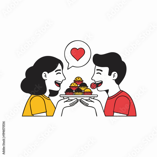 Couple sharing delicious cupcakes with love and joy.