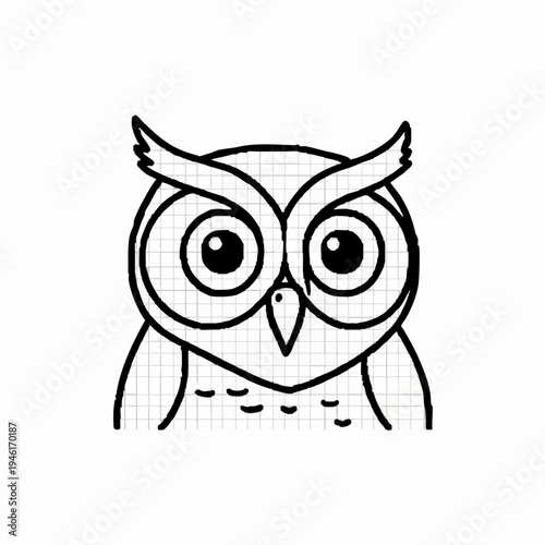 Cute Cartoon Owl Illustration Simple Line Art.
