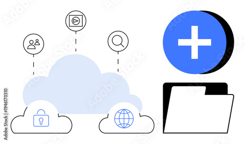 Cloud computing concept. Cloud computing enables secure data storage, seamless file sharing, and internet-based operations. Cloud computing for technology, business, data sharing, file management, IT