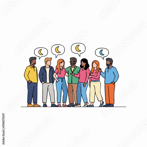 Diverse group of people communicating ideas and thoughts.