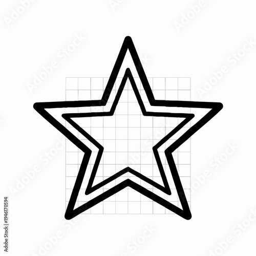Double outlined star graphic with grid background.