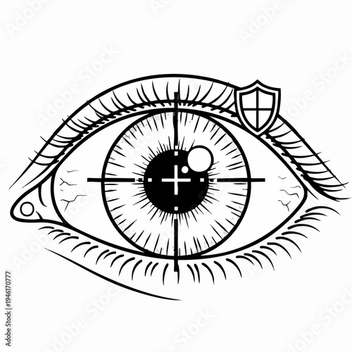 Eye with Target and Shield Symbolizing Vision and Protection.